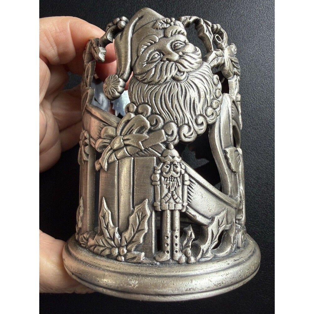 Vintage Pewter Candle Holder "Peace on Earth" Christmas Santa Nutcracker Horse